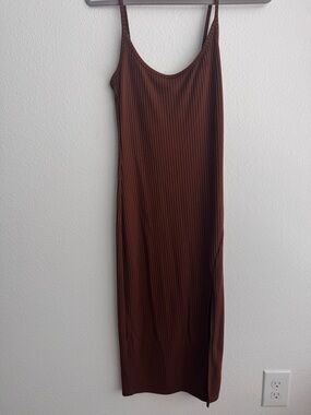 Forever 21 Chocolate Brown Ribbed Midi Slip Dress
